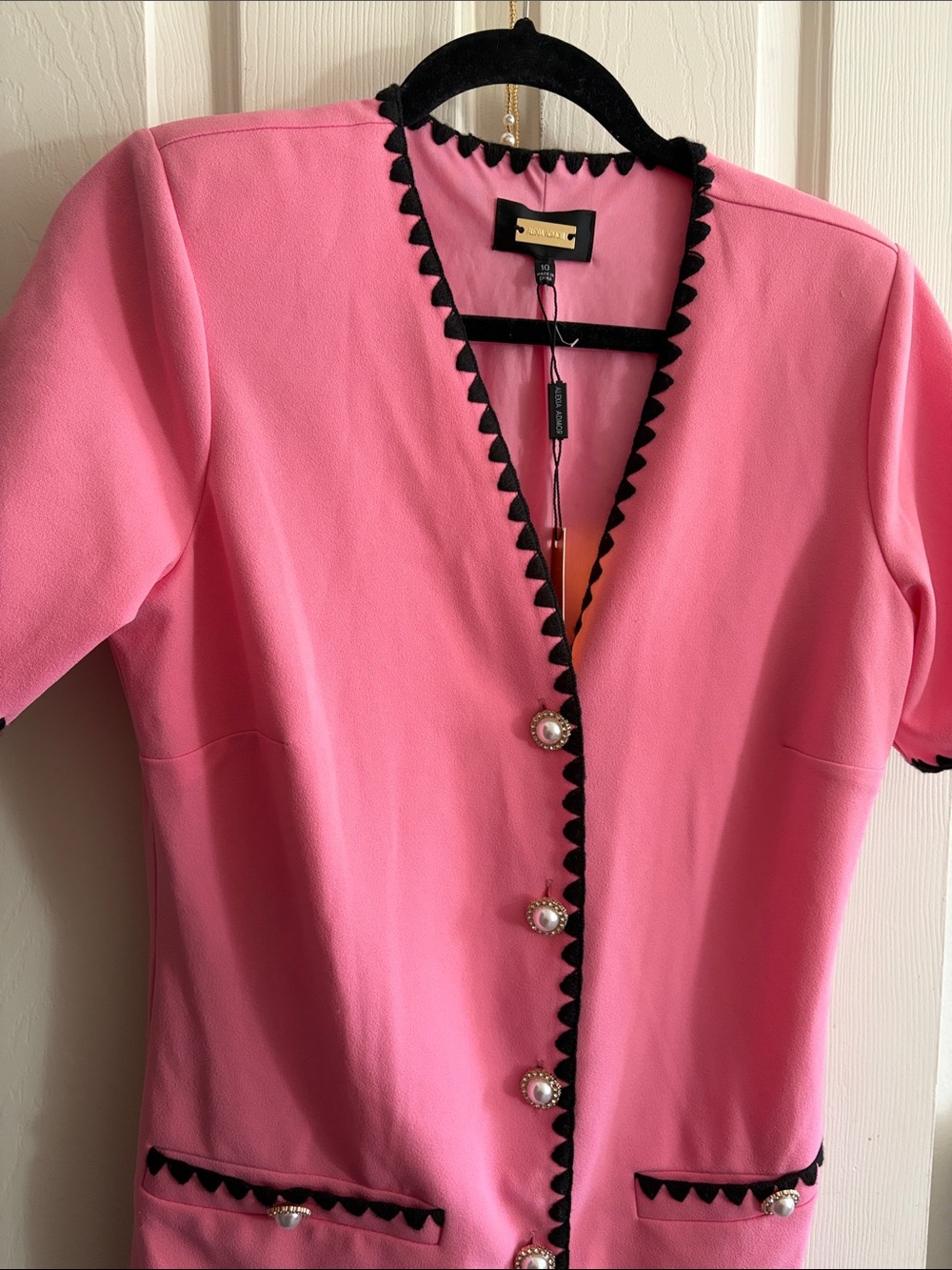 Alexia Admor Pink Blazer with Black Scallop Trim